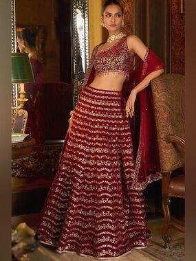 Embroidered Red Glam Lehenga
